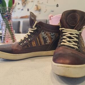 Inkkas Leather High-Top Sneakers with Aztec Pattern – Size 10 Women / 8 Men